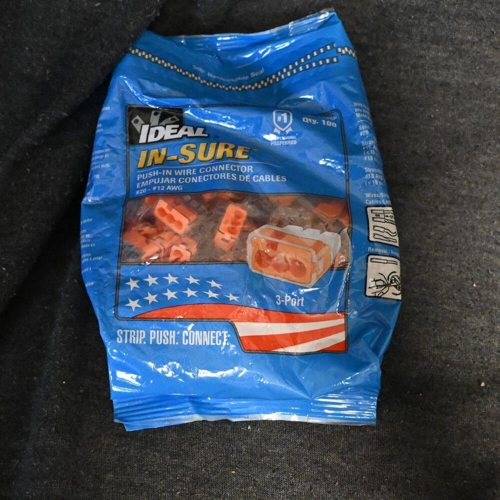 NEW in Bag Pack of 100 IDEAL In-Sure 3-Port Push-In Wire Connectors